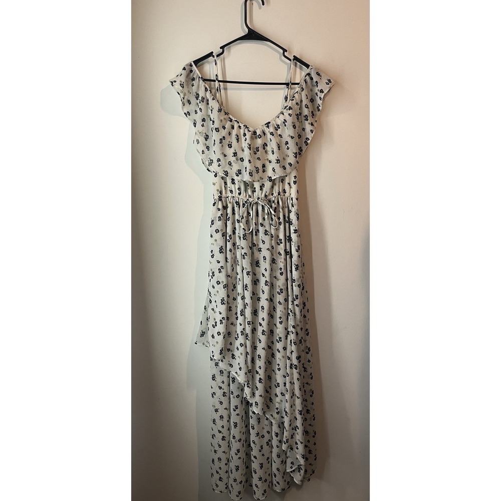 Abercrombie & Fitch Floral Faux Wrap‎ Maxi Dress White Blue Size Small